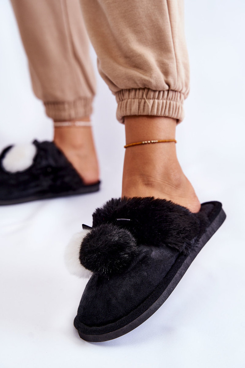 Dámske papiere s pompoms a kožušinami čiernej Sahiry