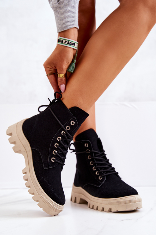 Semišové topánky zviazané čierny hurikán