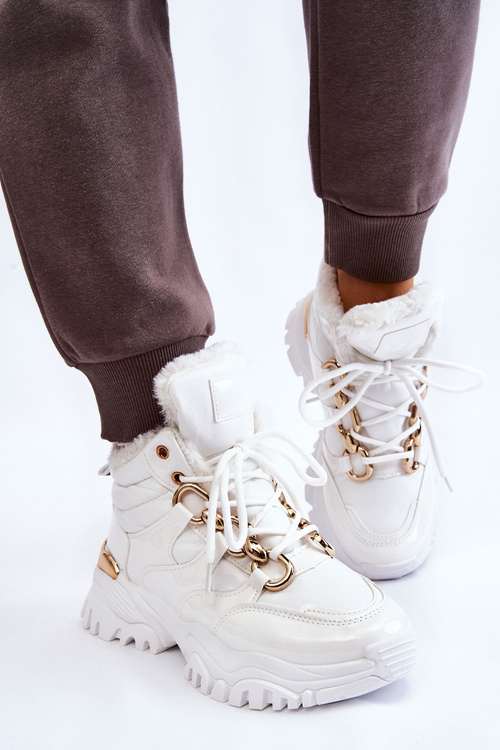 Dámské zateplené sportovní boty trapers Šněrovací bílé Bastini