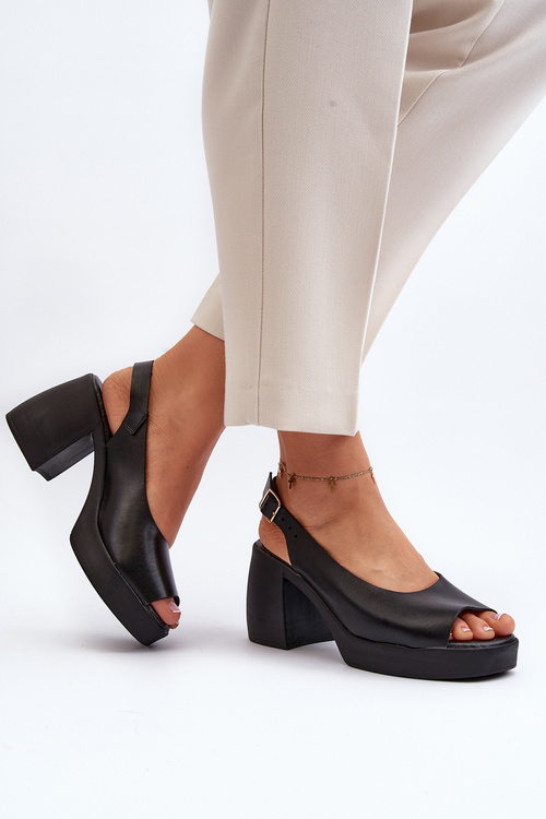 Zazoo 40376 Kožené sandály na masivním podpatku Černé
