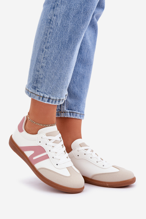 Nízké dámské sneakersy z eko kůže bílo-růžové Navidemi