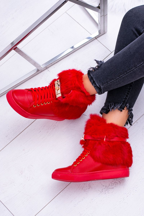 Lu Boo Červené dámské boty s přírodní kožešinou Gisele