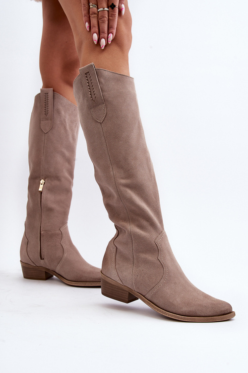 Zazoo 3427 Dámské Semišové Kozaky Kowbojky Cappuccino