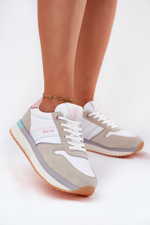 Semišové Dámské Tenisky Big Star RR274A047 HI-POLY SYSTEM Béžovo-Bílé