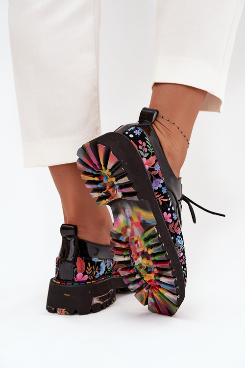 Lakované poltopánky z pravé kože s vzorom Artiker 57C0174 Čierne