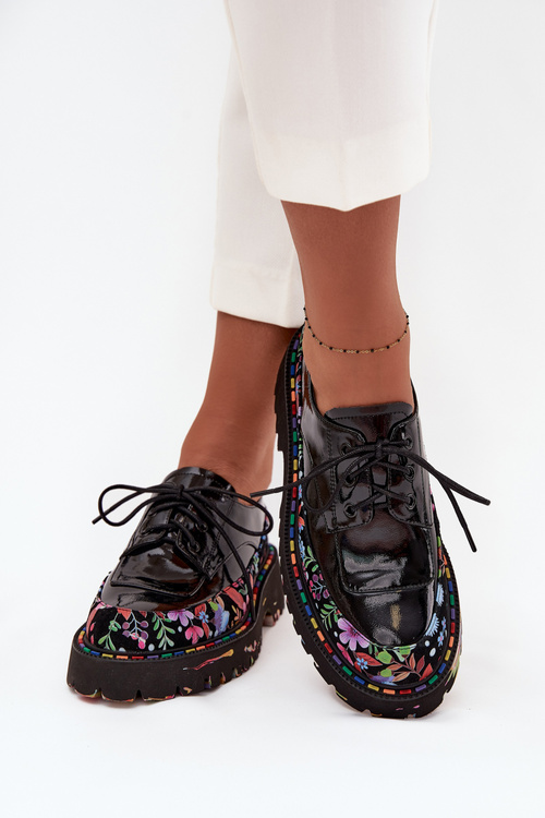 Lakované poltopánky z pravé kože s vzorom Artiker 57C0174 Čierne