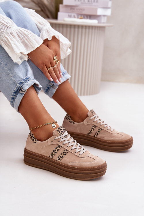 Zazoo N1068S4 Dámské Semišové Sneakersy Na Platformě Leopardí Růžové