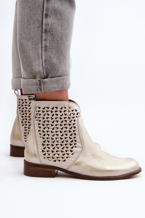Kožené ažurové botky Zazoo 2791/004 Zlaté