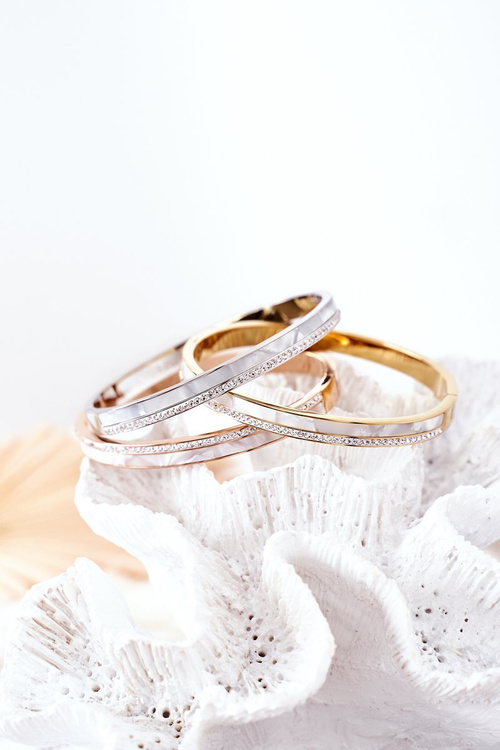 Oceľový náramok so zirkónmi a perlové ružové zlato