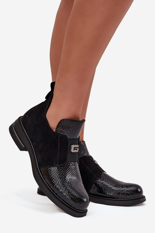 Lakované nízke dámske topánky na opätku vykurované Vinceza 58560 čierne