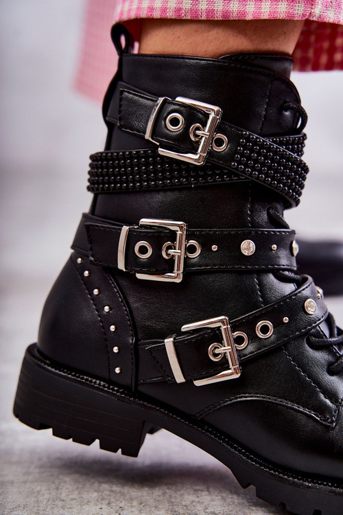 Dámské kožené kozačky s ozdobnými proužky Černá Russo