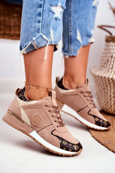 Dámske športové béžové topánky zlaté prvky klementín