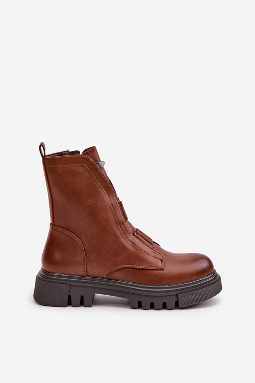 Zateplené boty workerky dámské na zip ekologická kůže hnědé Mailyra