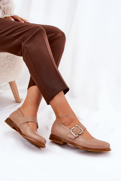 Kožené Polobotky Dámské S Přezkou Laura Messi 2980 Tmavě Béžové