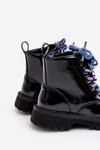 Dětské lakové Botky Ocieplené S Ozdobou Černé Bunnyjoy