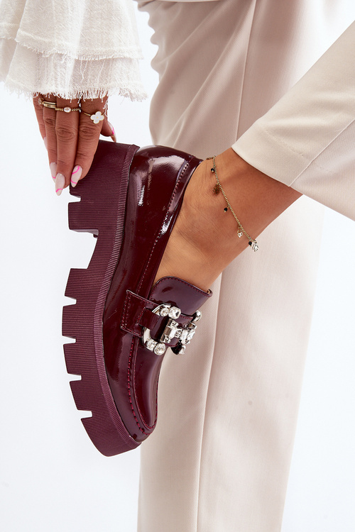 Dámské lakované mokasíny s ozdobou bordó Arsaba
