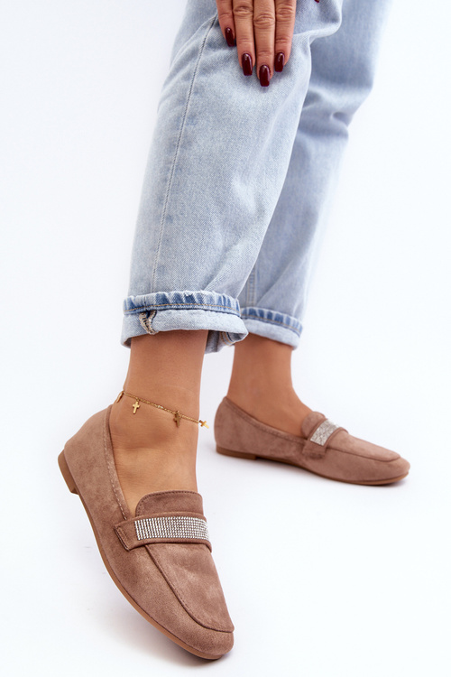 Dámske svetlo -Brown ralrika Moccasins so zirkónmi