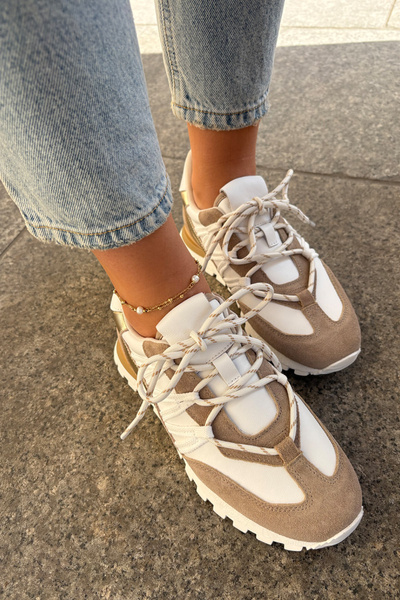 Kožené Polobotky Sneakers Dámské Artiker 56C1738 Bežovo-Zlaté