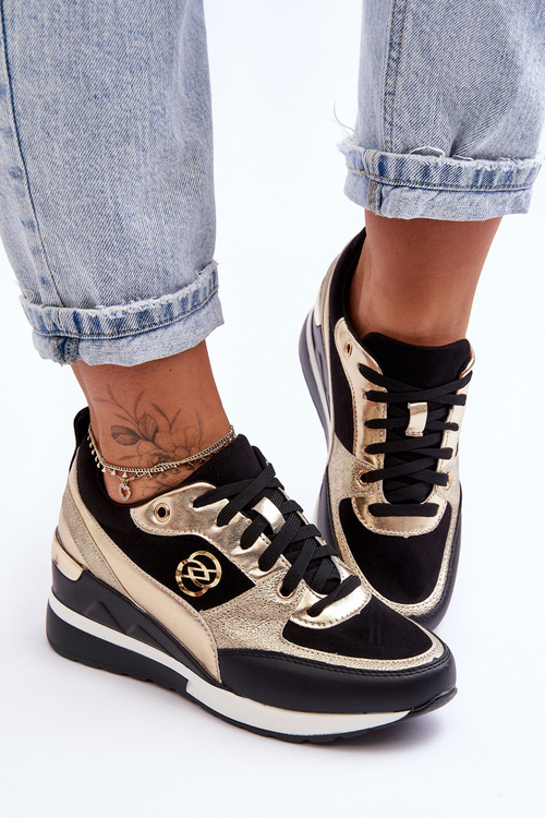 Dámska šnurovaná športová topánka na čiernej a zlatej Genova