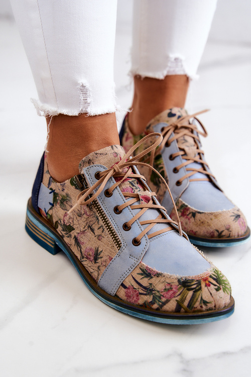 Dámská kožená obuv s květinami Maciejka 5096A-34 Modrá