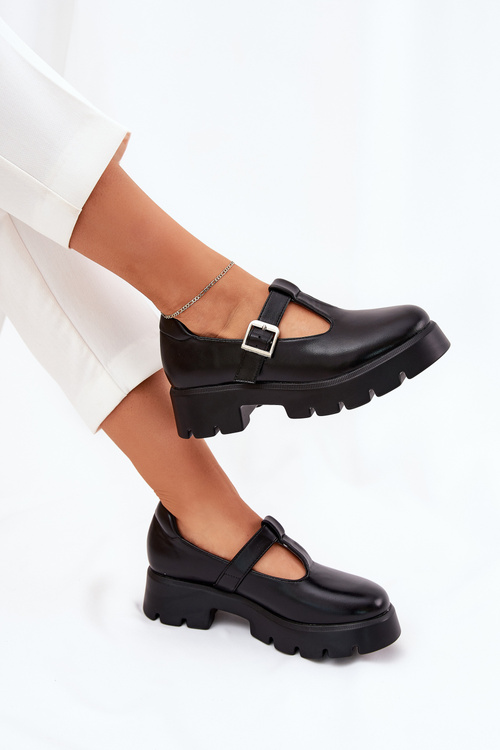 Dámské Polobotky S Přezkou Na Platformě A Plochým Podpatkem Černé Venda