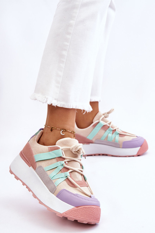 Dámske semišové športové topánky na platforme Beige-Pink Rohan