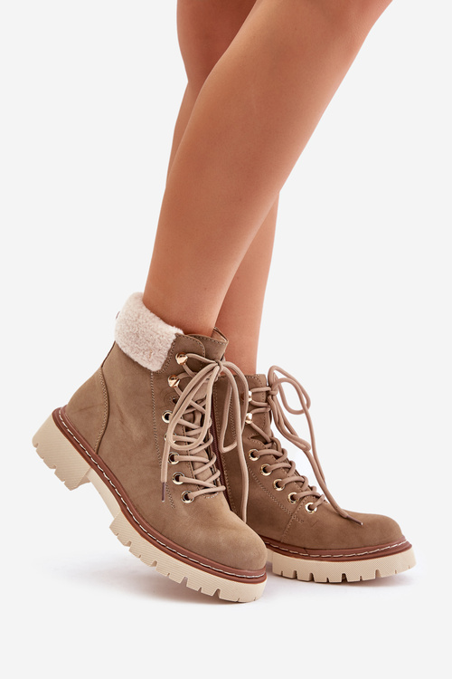 Zateplené kotníkové boty dámské na zip khaki Ferelia