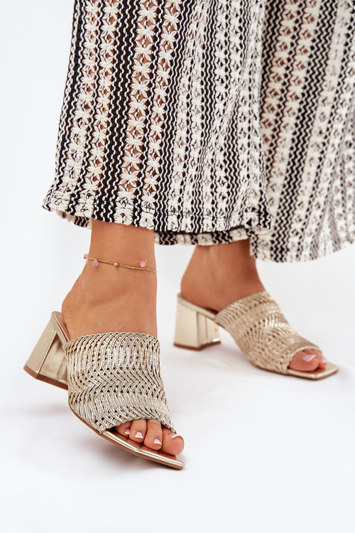 Dámske Šľapky S Pletením Na Opätku Zlate Ciariloria