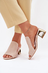 Dámské pantofle na zlatém podpatku světle béžové Tessira