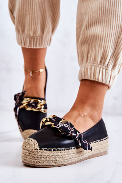 Dámské kožené espadrilky s efektním Černá Fancy