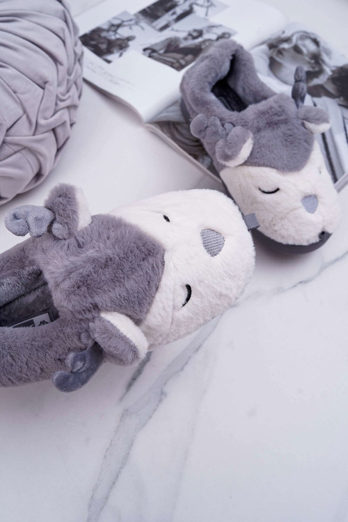 Dámské pantofle s kožešinou sob šedé Reindeer