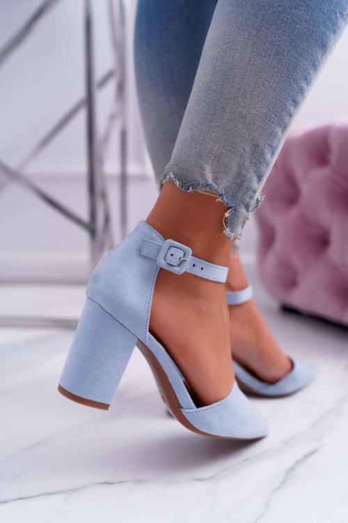 Dámské Lodičky Na Podpatku Semišové Světle modré MadamStyle
