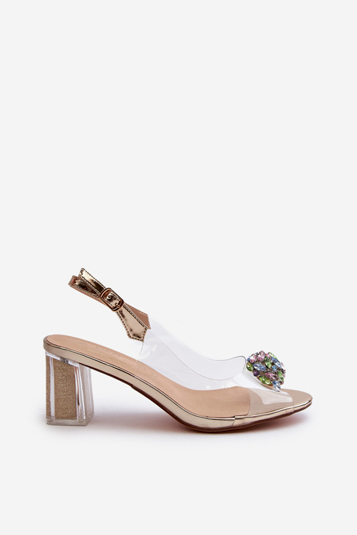 Priehľadné sandále na opätku zlaté MR38-112