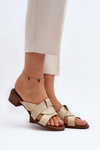 Zazoo 40236 Kožené Dámske Papuče Na Nízkom Podpätku Beige