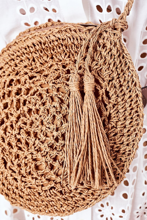 Pletená guľatá kabelka bruno rossi ťav