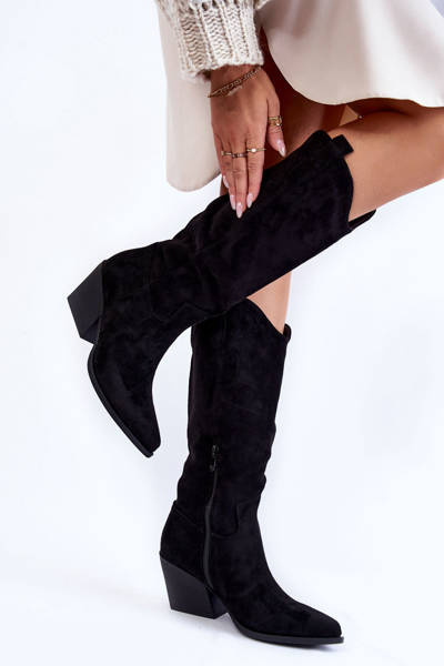 Ženské semišové topánky čierne kovbojské topánky Alaina