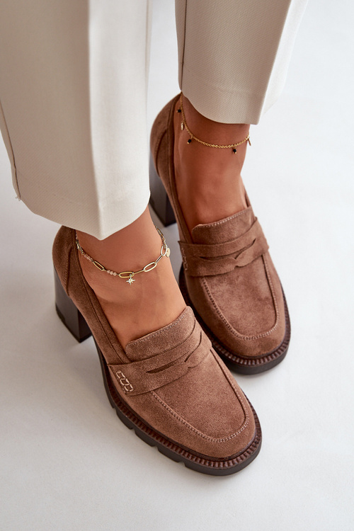 Dámské polobotky na podpatku s platformou z ekologického semiše černé Vinceza 58105