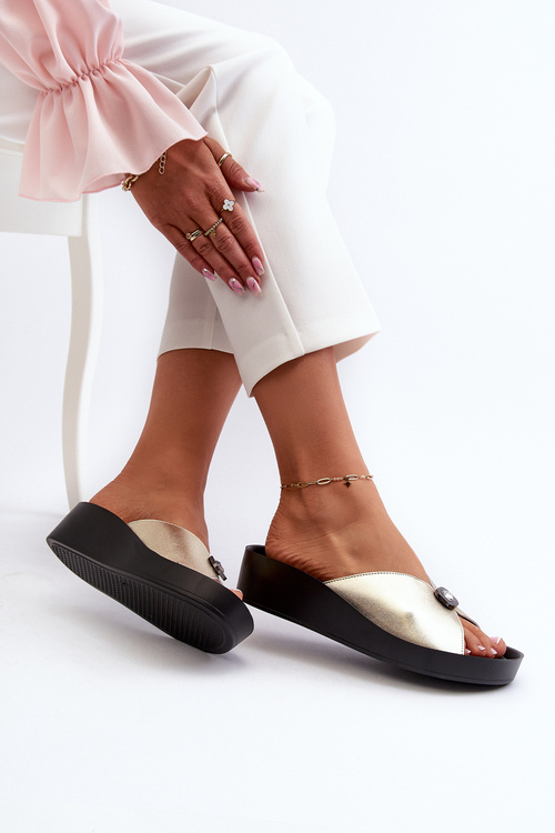 Dámské kožené žabky s ozdobou Zlaté S.Barski KV27-027