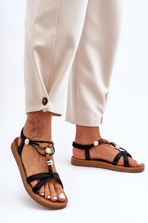 Dámské zdobené lesklé sandály černé Midol