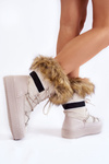 Dámske snehové topánky s kožušinovým čipkou -béžový shannon