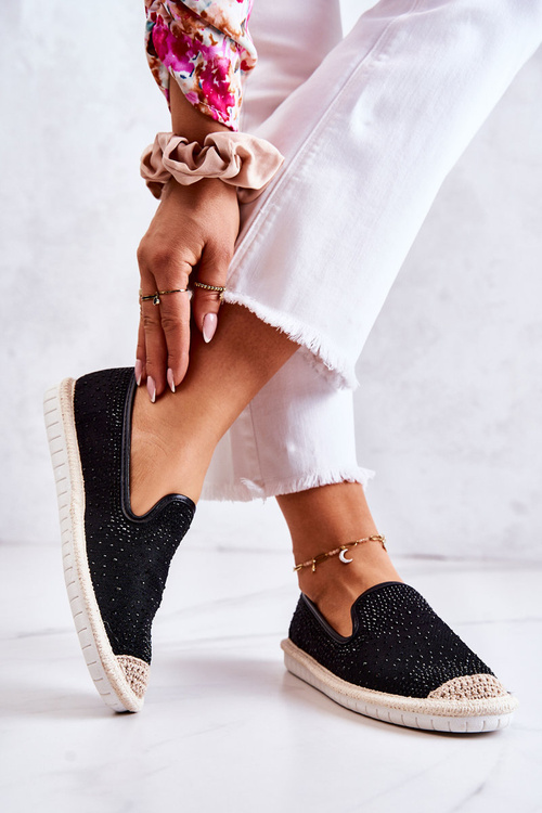 Dámské látkové espadrilky s kubickými zirkony černe Deimos