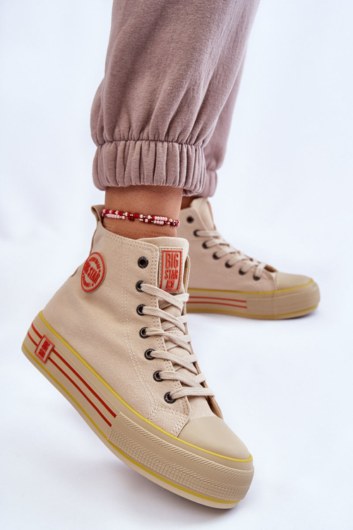Dámske tenisky s vysokým materiálom na platforme Big Star LL274187 Beige