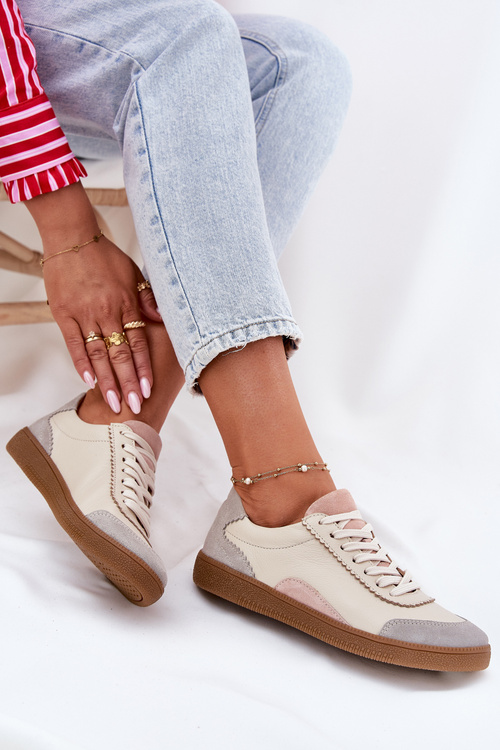 Dámské Kožené Tenisky Zazoo N1220 Béžové