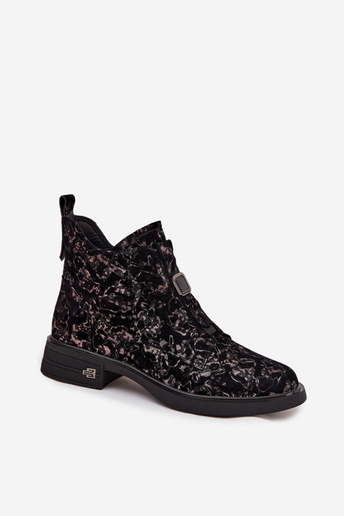 Kotníková obuv z přírodního semiše na nízkém podpatku D&A CR52-713 Černo-hnědé