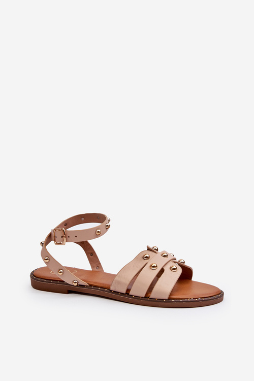 Ozdobené dámské sandály na ploché podrážce béžové Ianaera