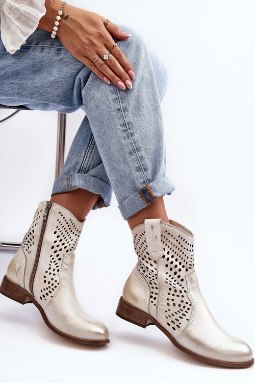 Zazoo 3305/2 Dámské Kožené Korzetové Botky Kowbojky Zlaté