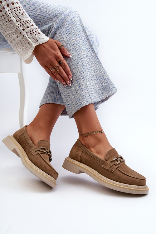 Dámské semišové mokasíny na ploché podrážce s ozdobou D&A TW101 hnědé