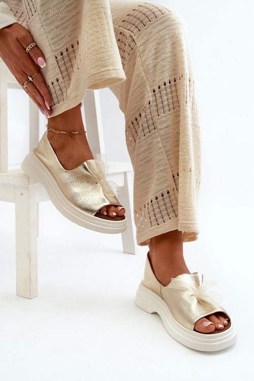 Dámské Kožené Sandály S Mašlí Zlaté Zazoo 2939