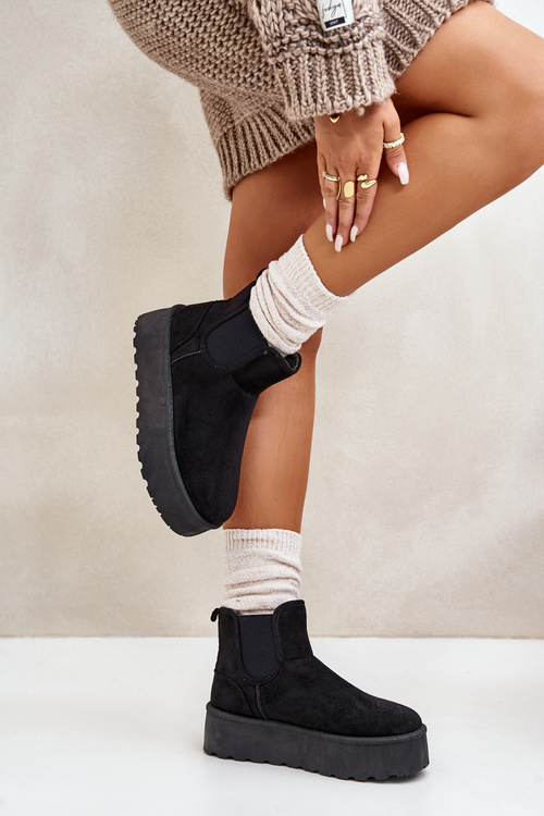 Dámske Snežnice Na Platforme S Elastickými Vložkami Čierne Rialine