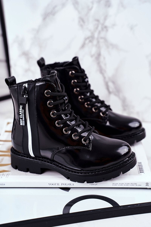 Dětské Boty zateplené Se Zipem Lakované Černé Falkon